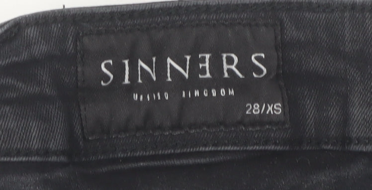 Mens UK Size XS Sinners Slim Fit Skinny Black Jeans