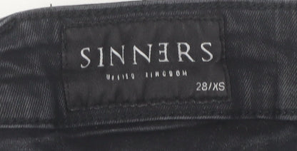 Mens UK Size XS Sinners Slim Fit Skinny Black Jeans