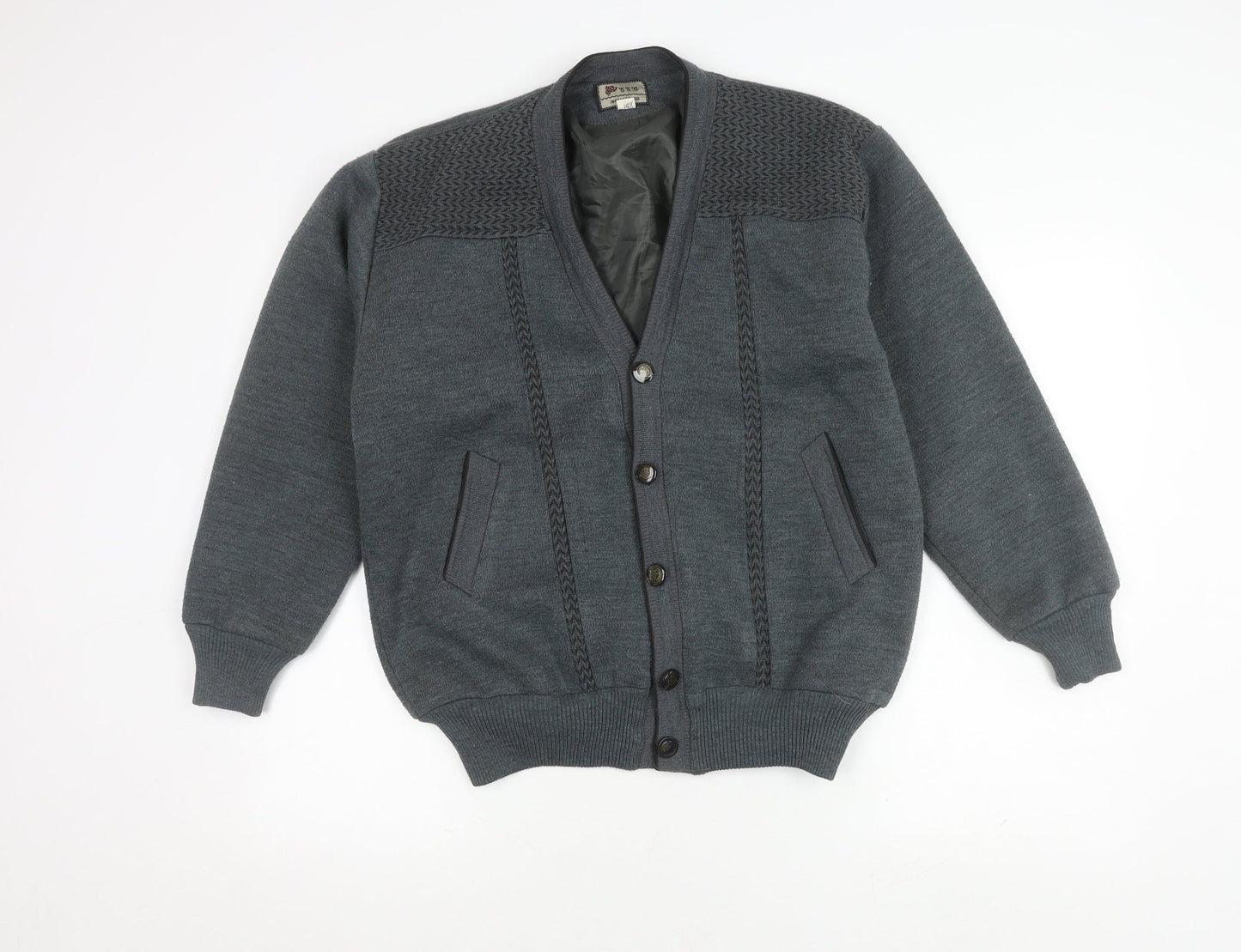 INGTIANBIRD Men's Grey Cardigan, M, V-Neck, Polyester