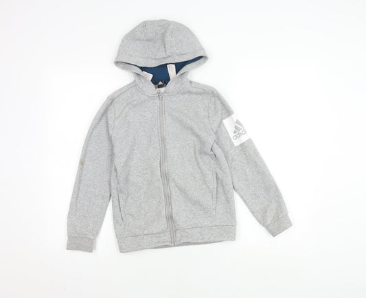 Additional front view of Adidas boys’ grey full zip hoodie 9-10 years