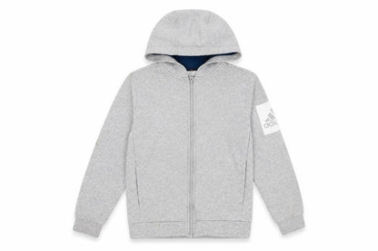 Front view of Adidas boys’ grey full zip hoodie 9-10 years