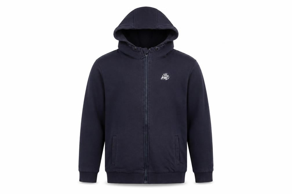 Front view of Kings Will Dream boys’ blue xl basic jacket, full zip, hooded