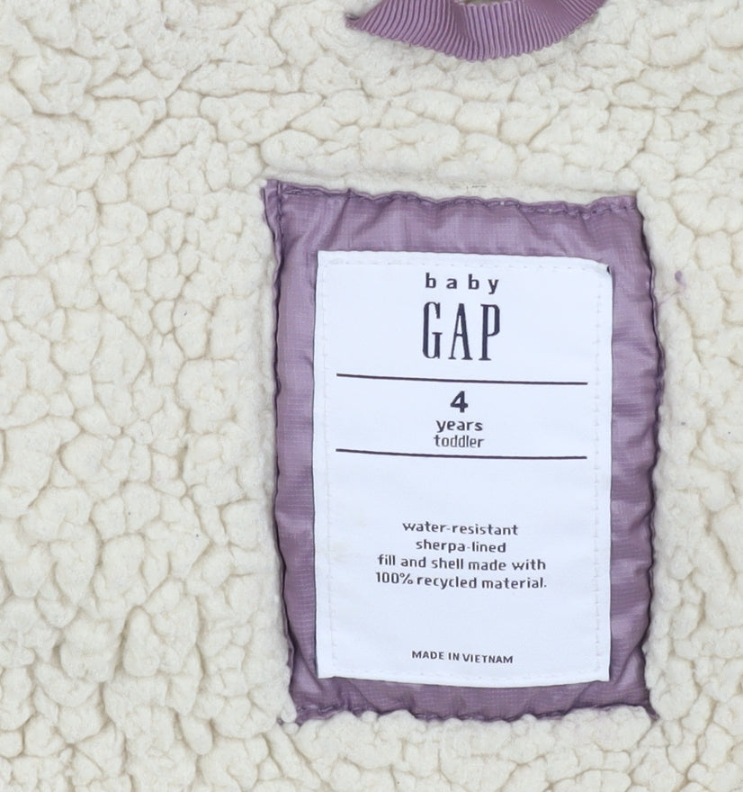 Gap Girls Purple Puffer Jacket 4 Years Winter Hooded