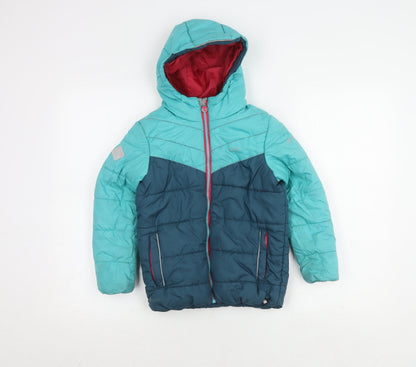 Regatta Girls Blue Puffer Jacket 7-8 Years Winter Hooded