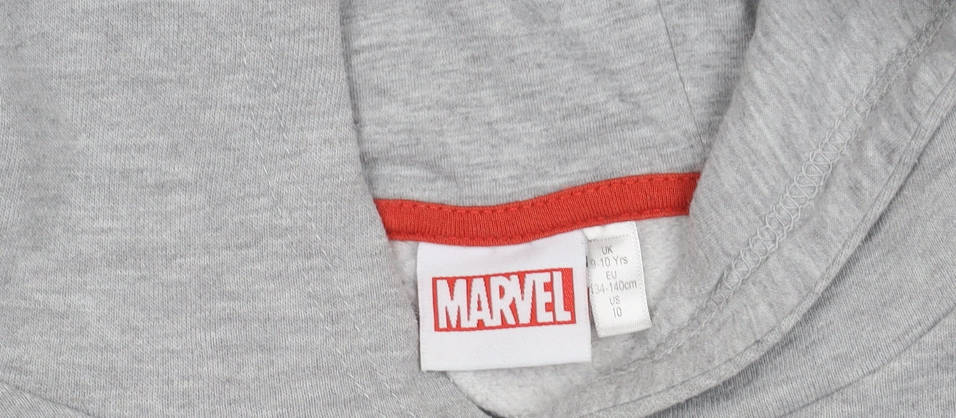 Marvel Boys Grey Hoodie 9-10 Years Pullover Logo Graphic