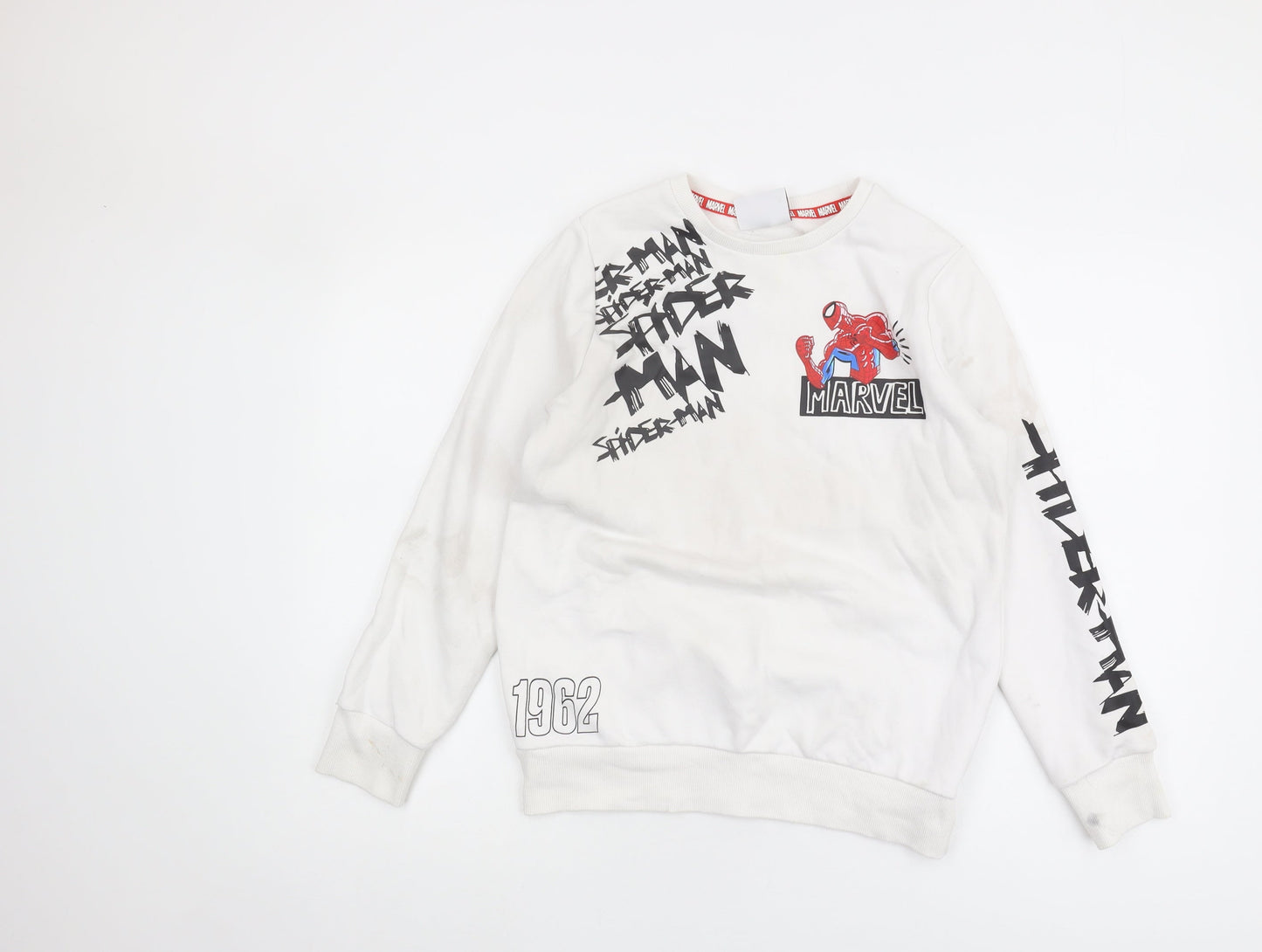 Primark Boys Spiderman White Sweatshirt 12-13 Years Pullover