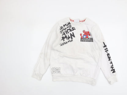 Primark Boys Spiderman White Sweatshirt 12-13 Years Pullover