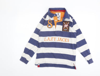 Lazy Jacks Boys Blue & White Striped Henley Sweatshirt 9-10 Years