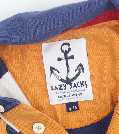 Lazy Jacks Boys Blue & White Striped Henley Sweatshirt 9-10 Years