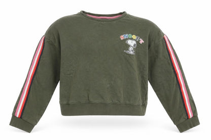 Front view of Marks & Spencer girls’ green snoopy pullover sweatshirt 16y