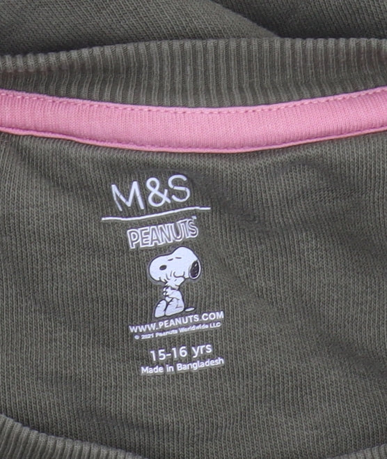 Marks and Spencer Girls Green Snoopy Pullover Sweatshirt 16Y