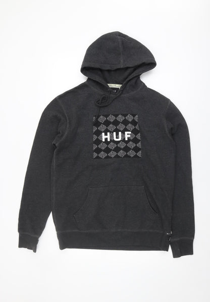 HUF Men's Black Hoodie, Size S, Logo Pullover Fleece