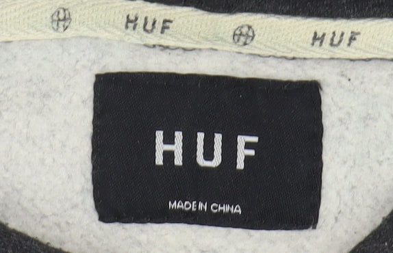 HUF Men's Black Hoodie, Size S, Logo Pullover Fleece