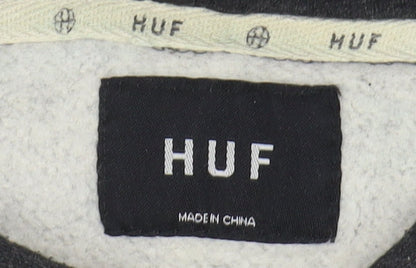 HUF Men's Black Hoodie, Size S, Logo Pullover Fleece
