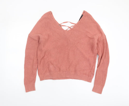 Karen Millen Women's Pink V-Neck Knit Jumper - M