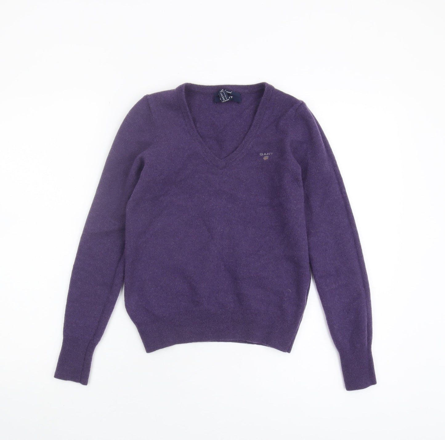 GANT Women's Purple Wool V-Neck Pullover Jumper S