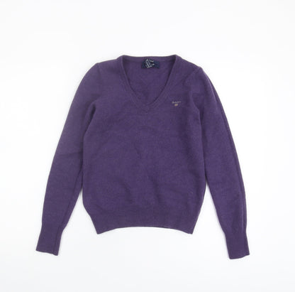 GANT Women's Purple Wool V-Neck Pullover Jumper S