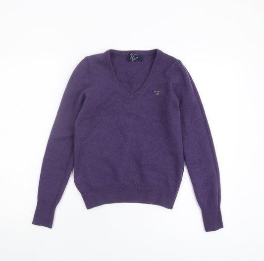GANT Women's Purple Wool V-Neck Pullover Jumper S