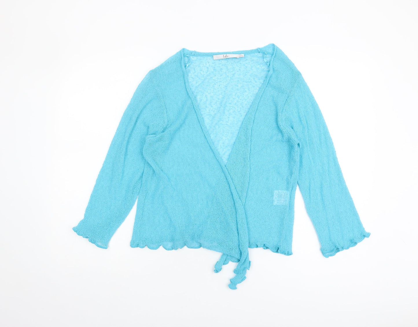 Womens UK Size L Isle Blue Wrap Jumper