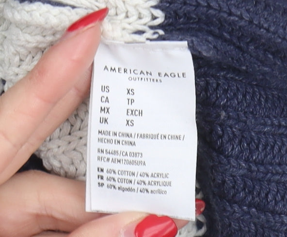 American Eagle Womens Blue Striped Pullover Jumper XS