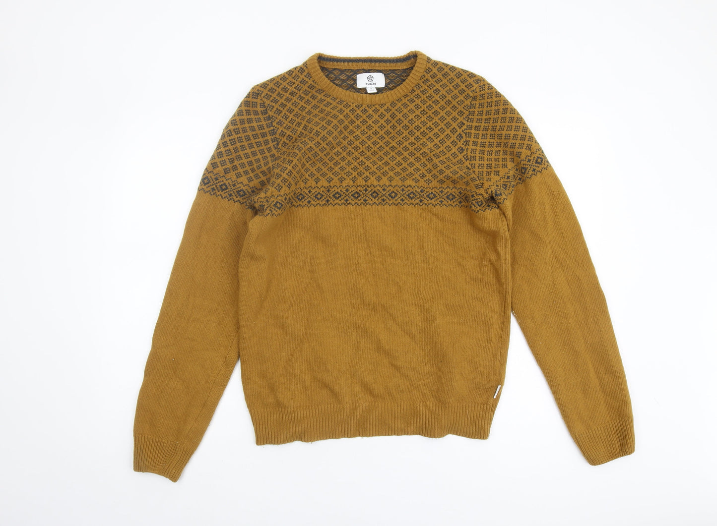 TOG24 Men's Brown Geometric Crew Neck Jumper S