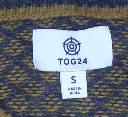 TOG24 Men's Brown Geometric Crew Neck Jumper S