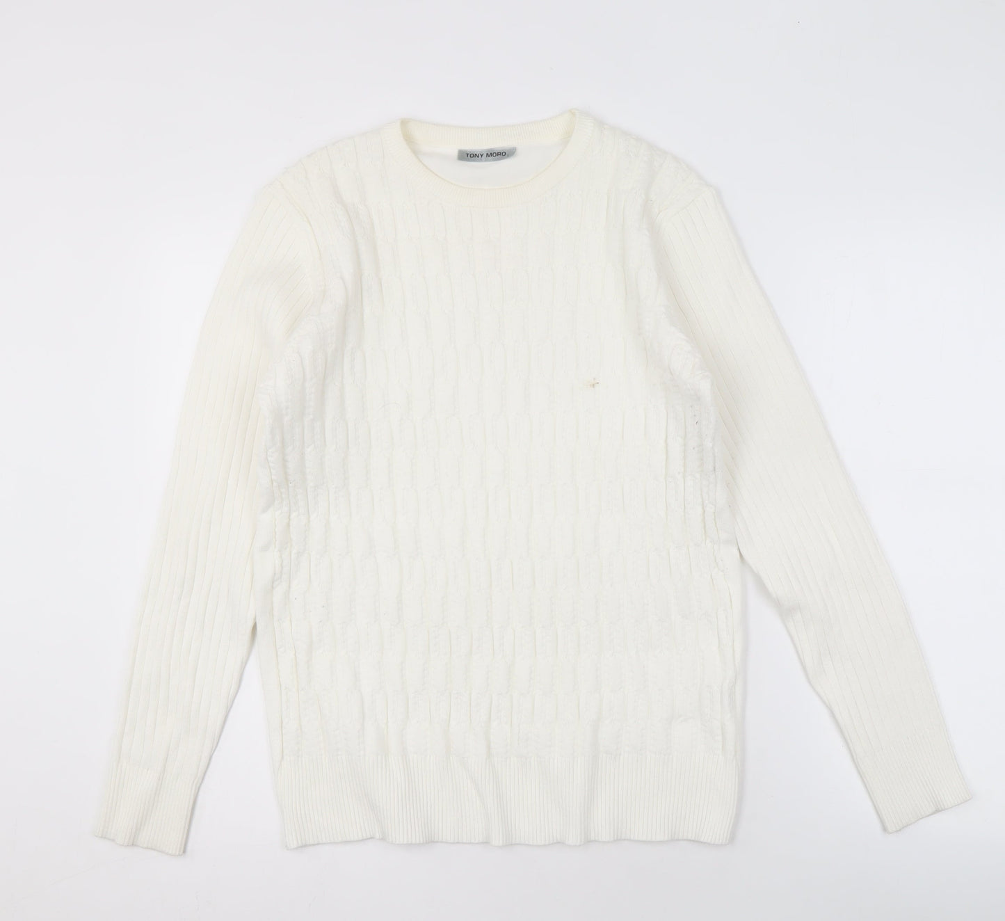 Tony Moro Men's Ivory Cable-Knit Pullover Jumper L