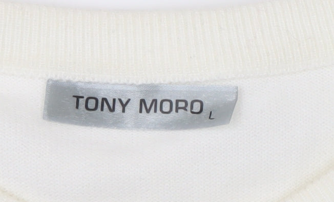 Tony Moro Men's Ivory Cable-Knit Pullover Jumper L