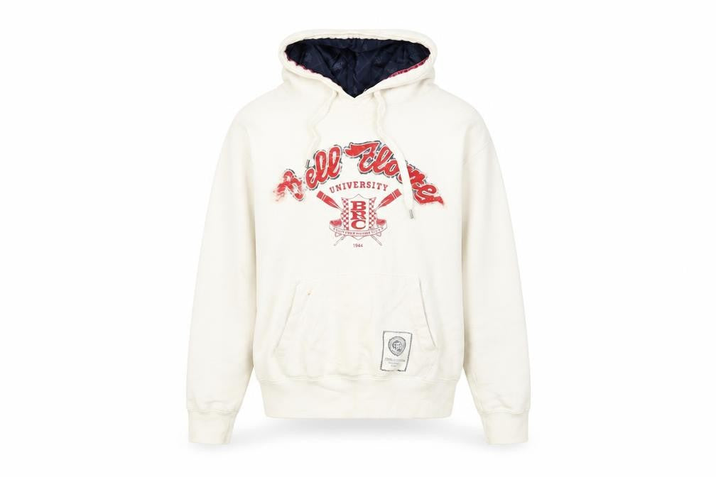 Front view of Fred's unisex white medium college hoodie