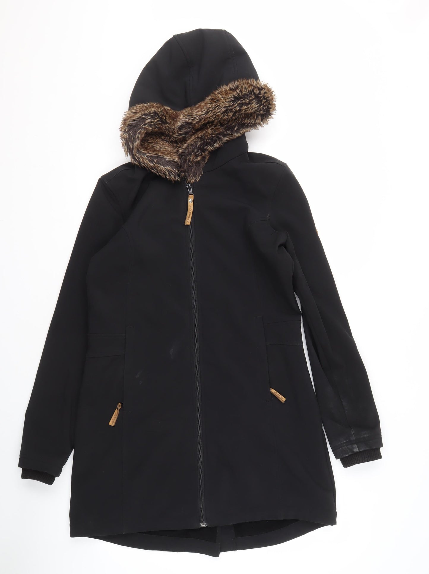 Ayacucho Men's Black Parka Jacket S Hooded Fur Trim