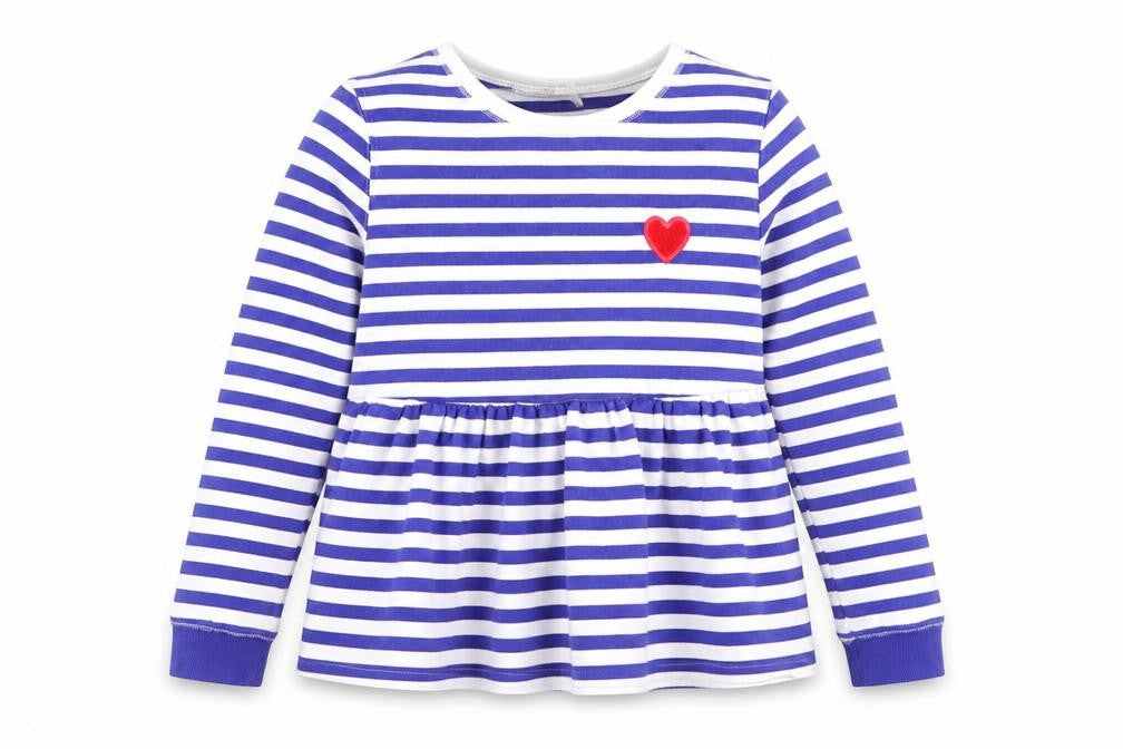 Front view of Marks & Spencer girls’ blue striped sweatshirt 10-11 years