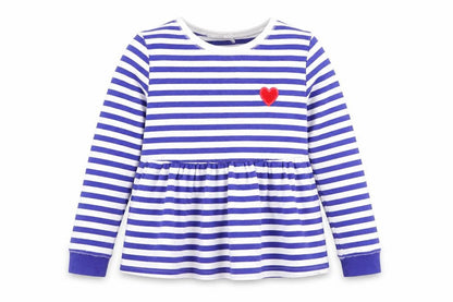 Front view of Marks & Spencer girls’ blue striped sweatshirt 10-11 years