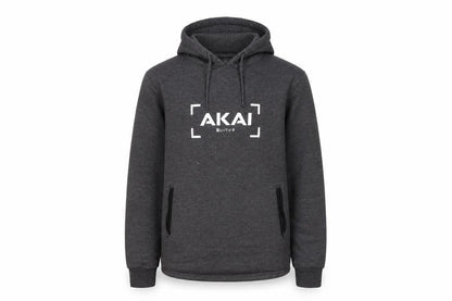 Front view of AKAI Men's Grey Hoodie, size S, Pullover, Logo Design