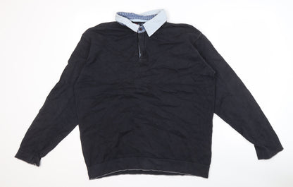 Marks and Spencer Men's Black Henley Jumper XL