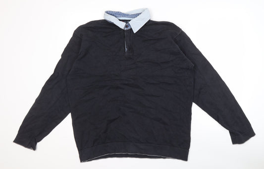 Marks and Spencer Men's Black Henley Jumper XL