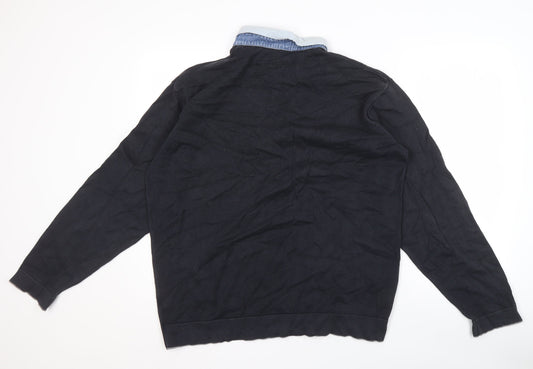 Marks and Spencer Men's Black Henley Jumper XL