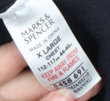 Marks and Spencer Men's Black Henley Jumper XL