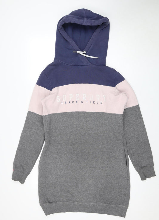 Superdry Women's Grey Pink Blue Pullover Hoodie, Size 12