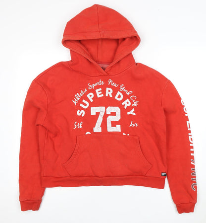 Superdry Women's Red Pullover Hoodie Size S, Logo, Fleece