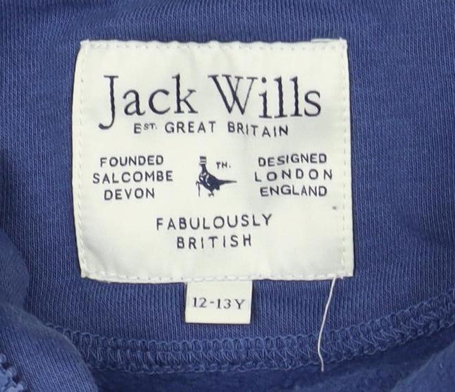Jack Wills Boys Blue Hoodie, Logo, 12-13 Years, 1/2 Zip, Hooded