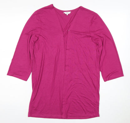 Cotton Traders Women's Pink 3/4 Sleeve V-Neck Open Front Top