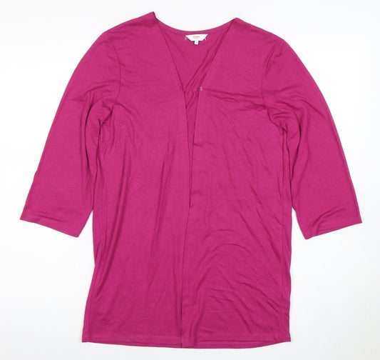 Cotton Traders Women's Pink 3/4 Sleeve V-Neck Open Front Top