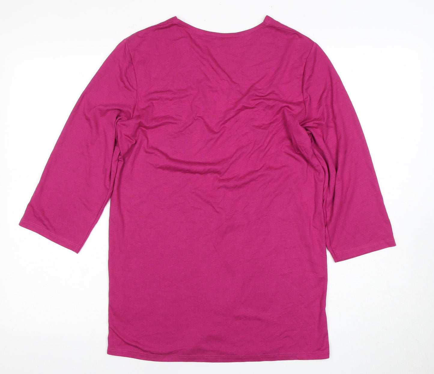 Cotton Traders Women's Pink 3/4 Sleeve V-Neck Open Front Top