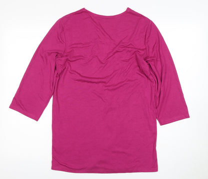 Cotton Traders Women's Pink 3/4 Sleeve V-Neck Open Front Top