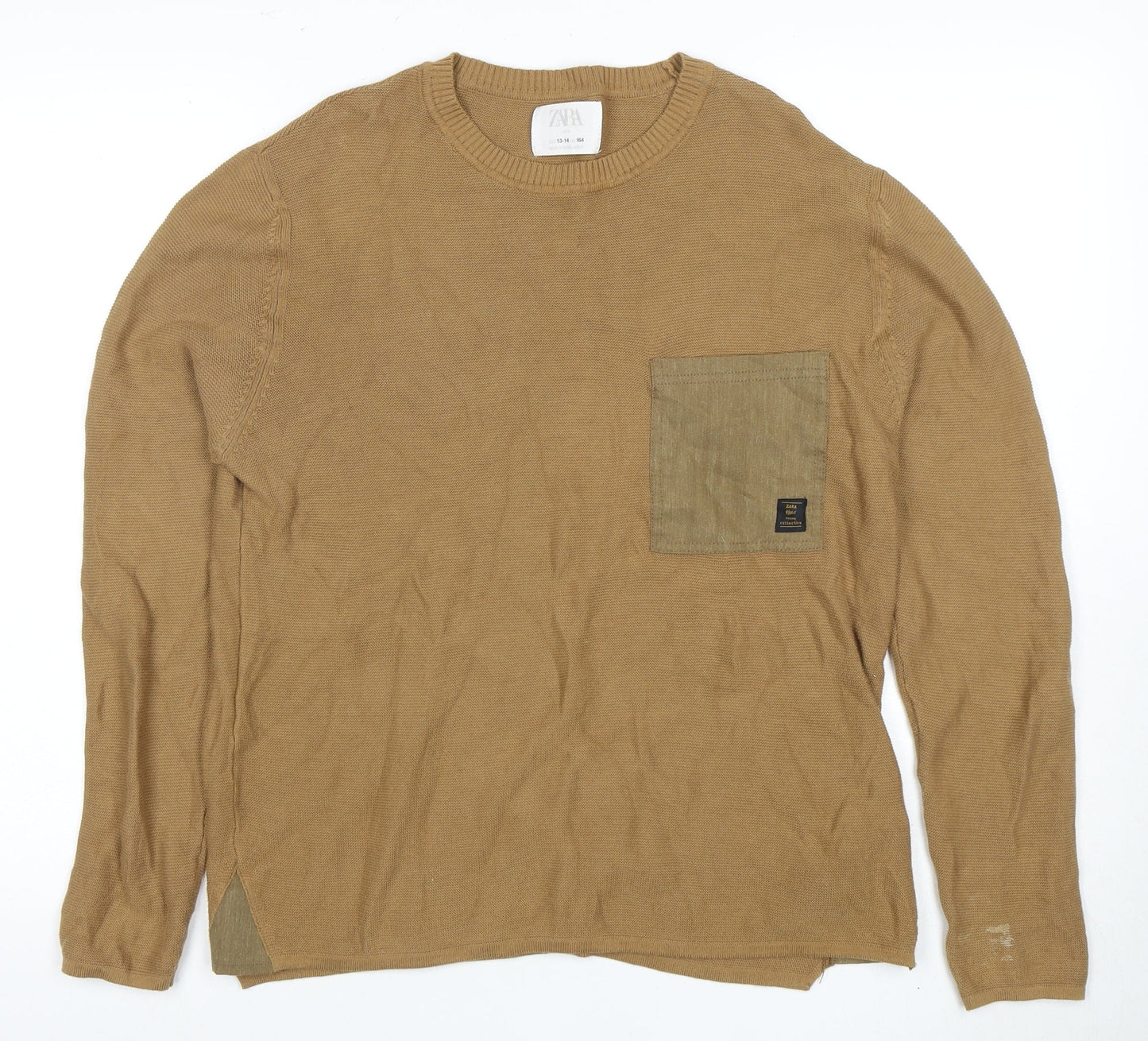 Zara Boys Brown Cotton Pullover Jumper Size 13-14 Years