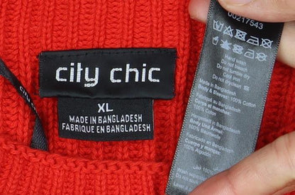 City Chic Red High Neck Pullover Jumper XL