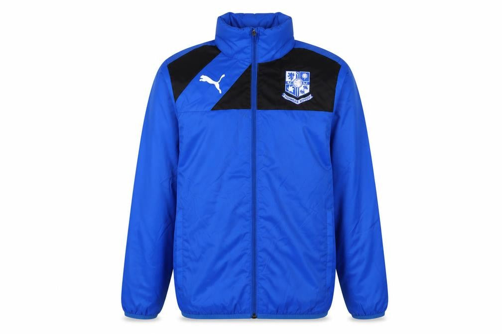 Front view of Puma boys’ blue track jacket, size 14, lightweight and casual