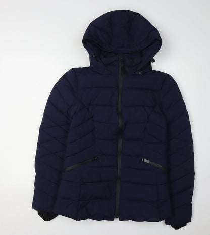 Marks and Spencer Girls Blue Puffer Jacket Age 8 Hooded Lightweight