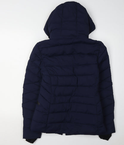 Marks and Spencer Girls Blue Puffer Jacket Age 8 Hooded Lightweight
