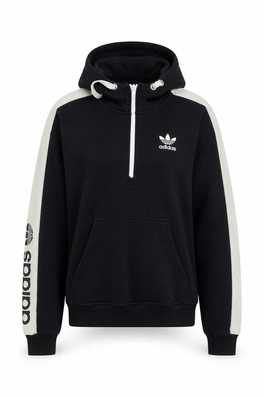 Front view of Adidas Women's Black Pullover Hoodie, size 8, with Logo Detail
